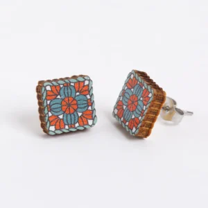 Granny Square Wooden Earrings - Crochet Jewelry
