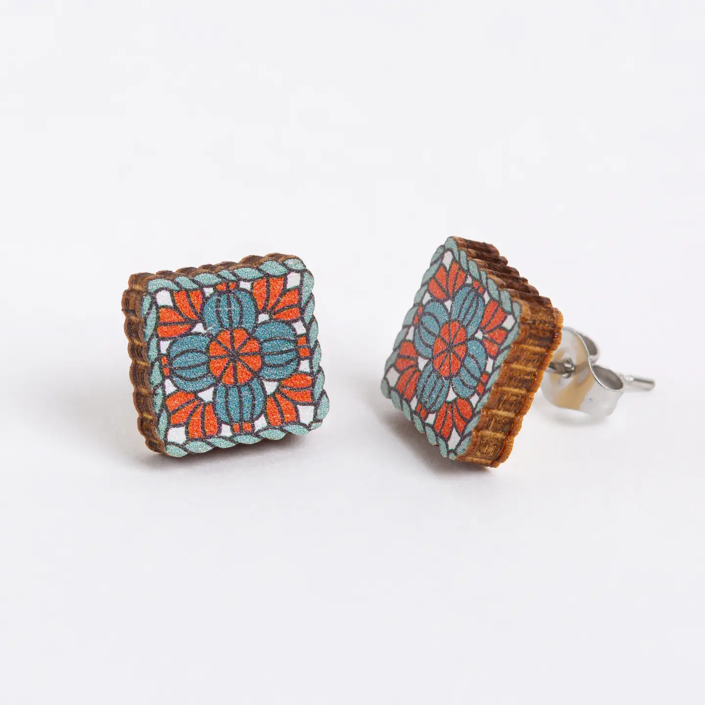 Granny Square Wooden Earrings - Crochet Jewelry