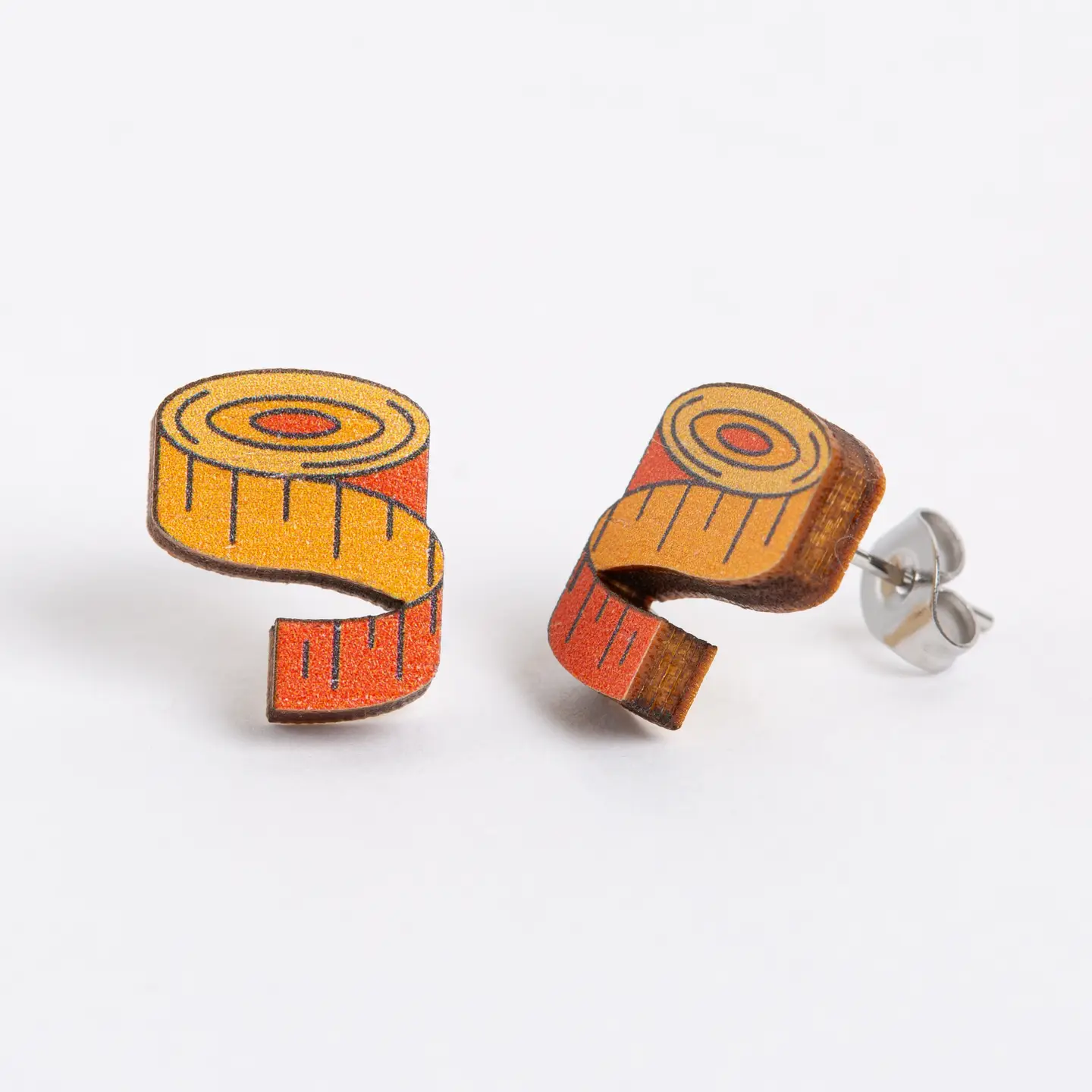 Tape Measure Wooden Stud Earrings | Creative Gift